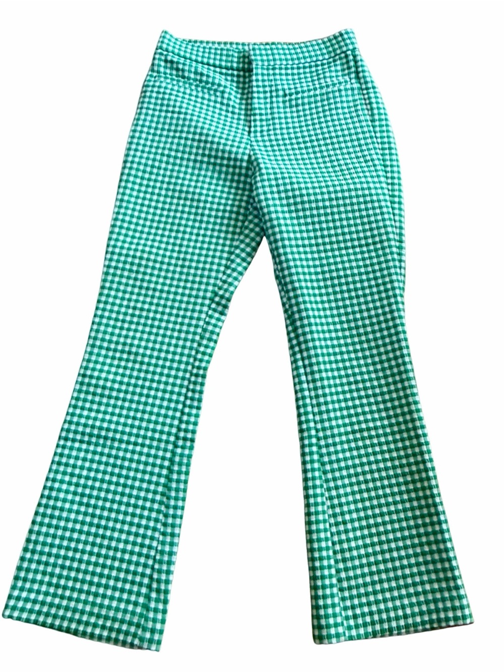 Zara Green Gingham Textured Seersucker Flare Pants Small Cottagecore 💚